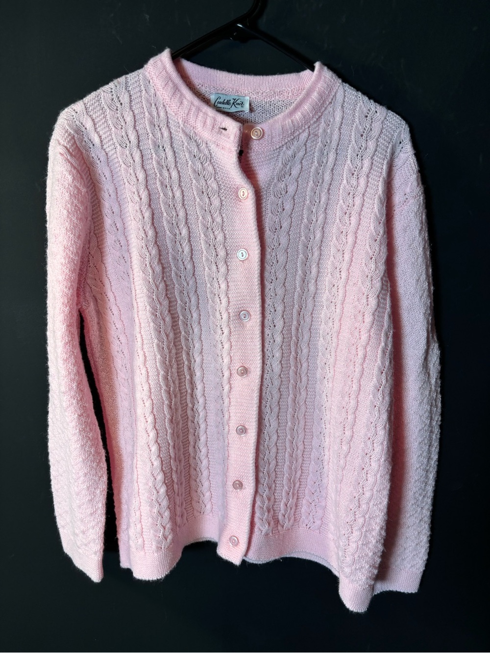 Vintage Cuddle Knit Pink Cable-Knit Button Cardigan Sweater